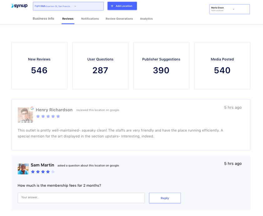 Synup dashboard