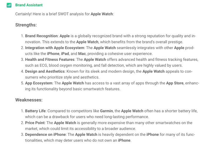 Competitor analysis: SWOT analysis by AI Brand Assistant.