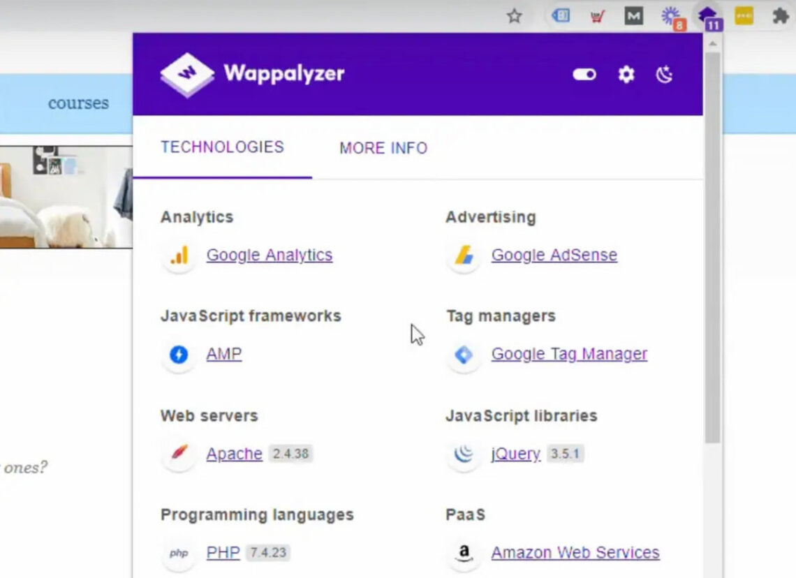 herramienta de análisis de la competencia wappalyzer