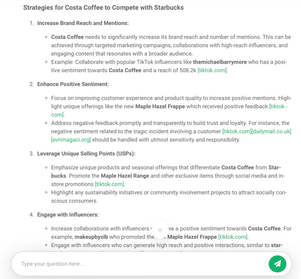 Brand24: AI Brand Assistant on strategies for Costa Coffee to compete with Starbucks
