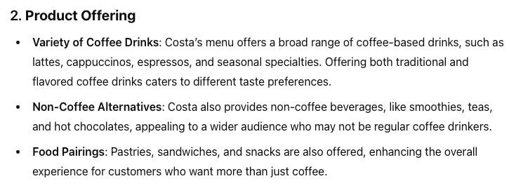 Chat GPT: Costa Coffee consumer preferences analysis