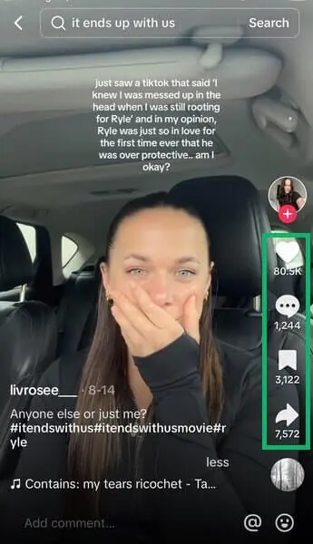TikTok video with #ItEndsWithUsMovie and its interactions