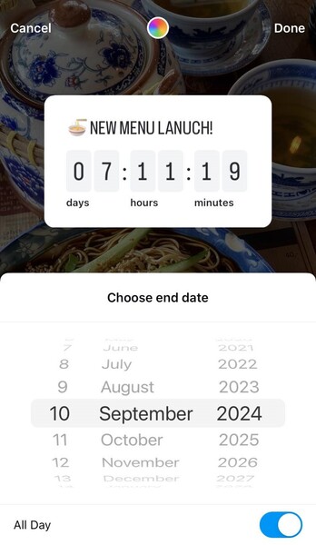 Setting up countdown sticker on Story