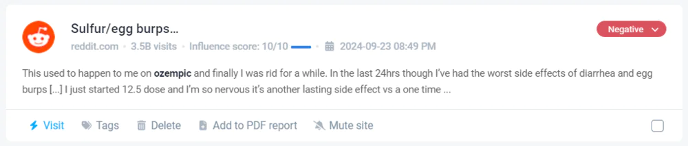 Negative important mention about Ozempic detected by Brand24, the best media monitoring tool