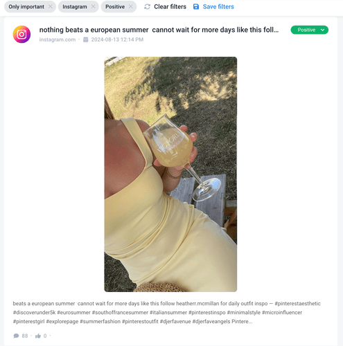 Una importante mención en Instagram detectada por Brand24.