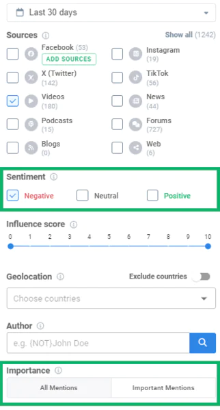Filter you brand mentions, to select negative mentions on specific social media platform, like Youtube