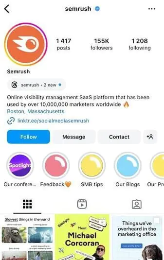 Semrush Instagram profile (@semrush)
