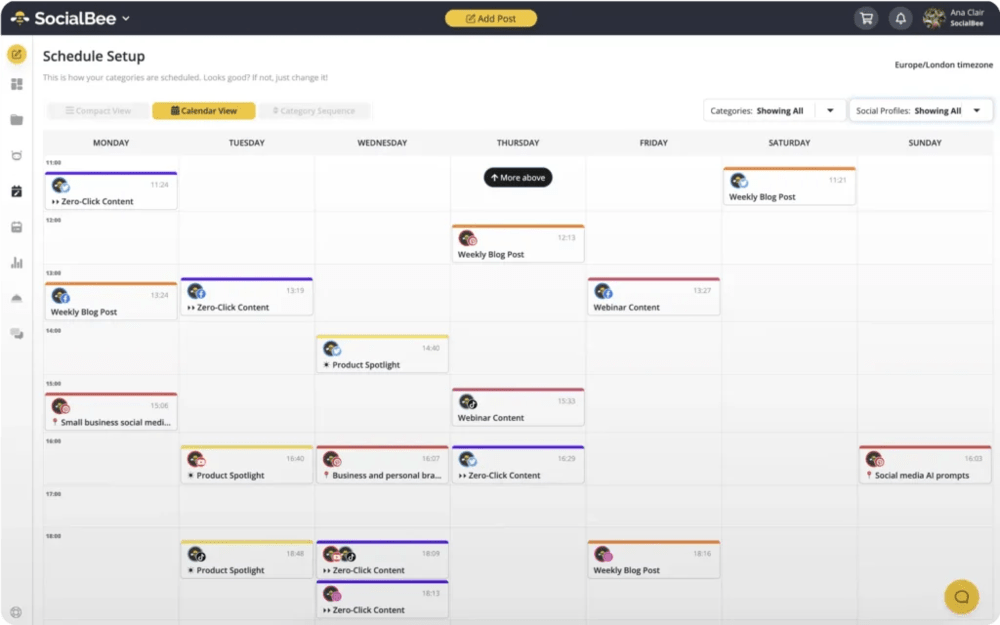 SocialBee dashboard