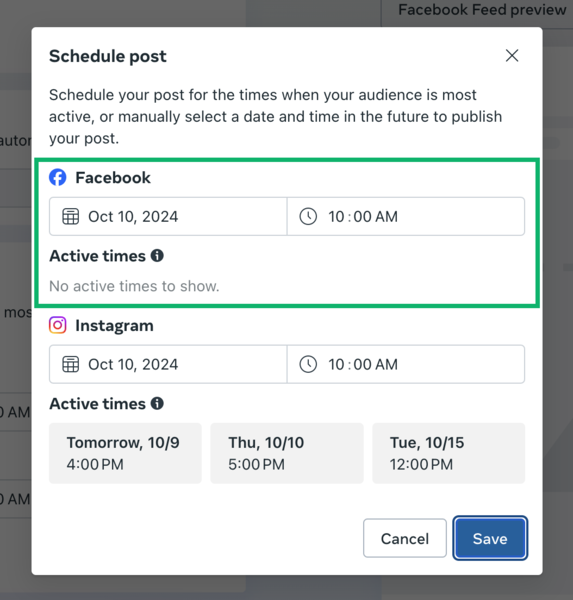 Schedule post feature in Meta Business Suite