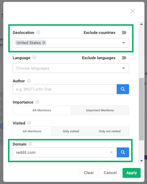 Seleccionar geolocalización e introducir "reddit.com" como dominio