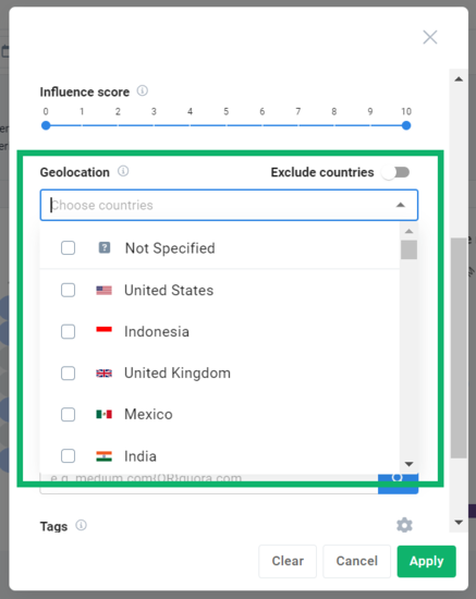 Setting "geolocation" filter in Brand24