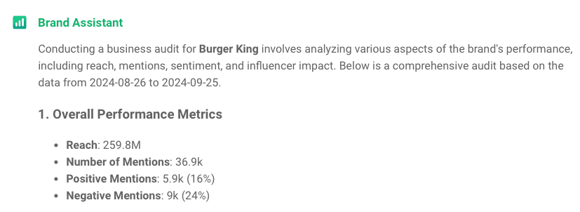 AI Brand Assistant de Brand24: métricas de rendimiento global para auditorías internas