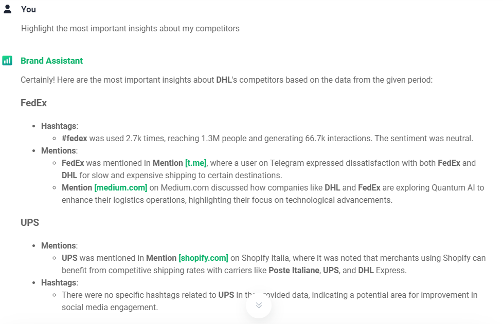 El Asistente de Marca de Brand24 destaca los datos más importantes sobre los competidores de DHL