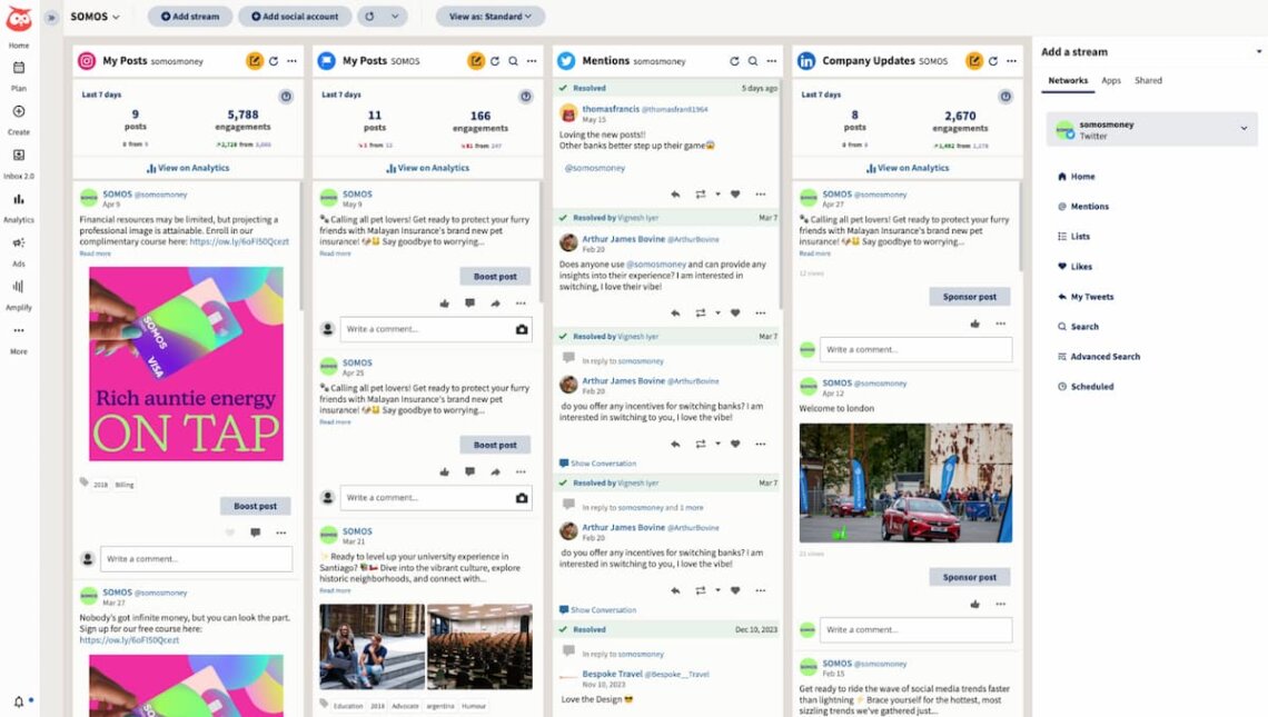 herramientas de automatización de redes sociales - hootsuite dashboard