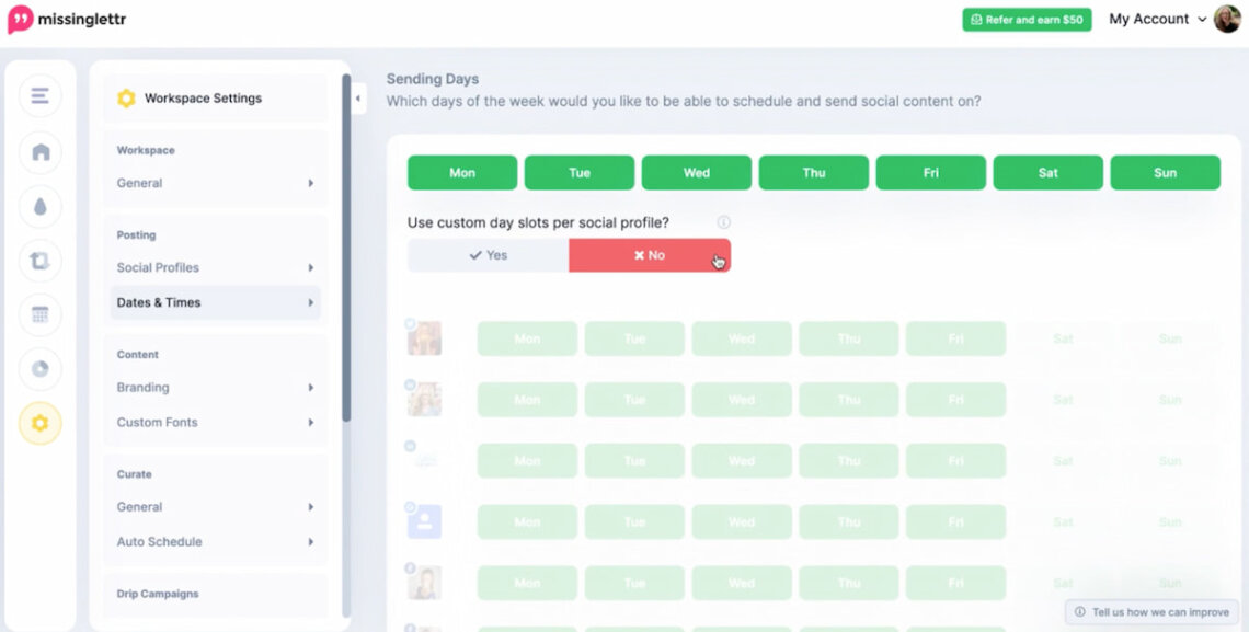 social media automation tools - missingltr dashboard