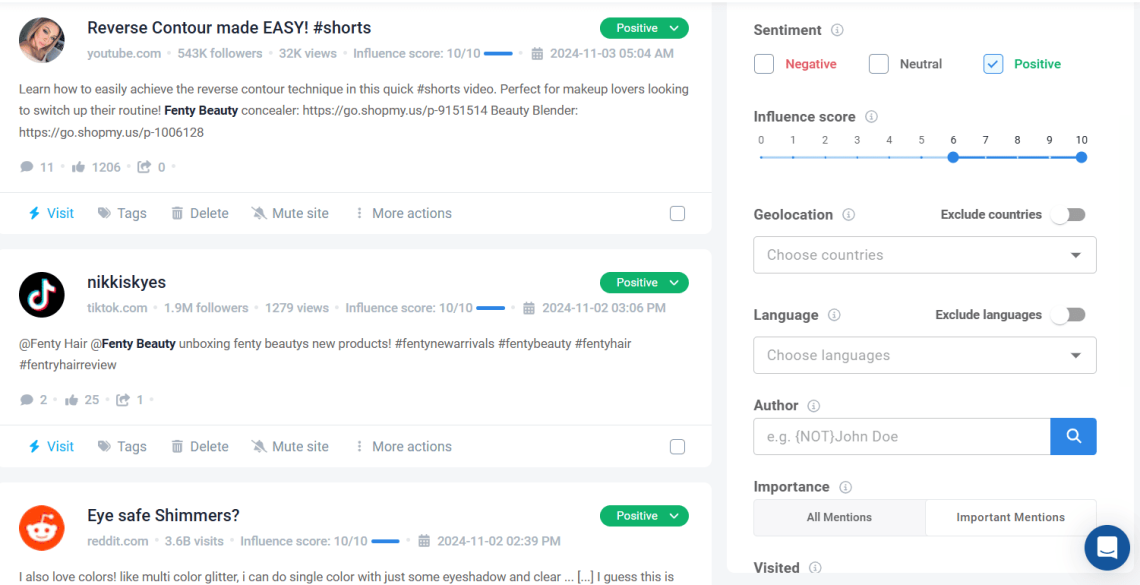 Utiliza filtros para encontrar los mention más influyentes de tu marca con Brand24.