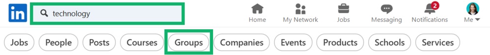 Procurando grupos do LinkedIn sobre tecnologia