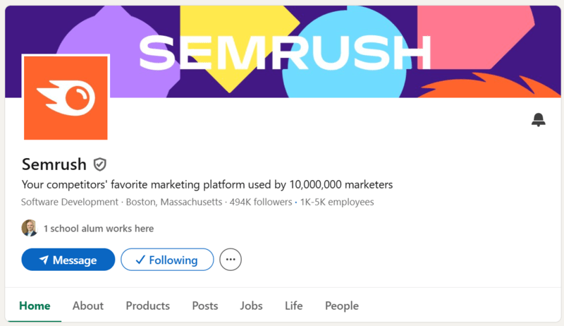 O perfil da Semrush no LinkedIn é um exemplo perfeito de como criar uma introdução envolvente e impactante no LinkedIn.