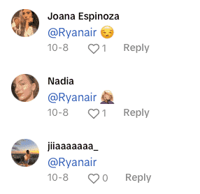 People tagging Ryanair under a negative video feedback