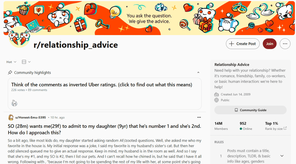 Comunidad de Reddit r/relationship_advice