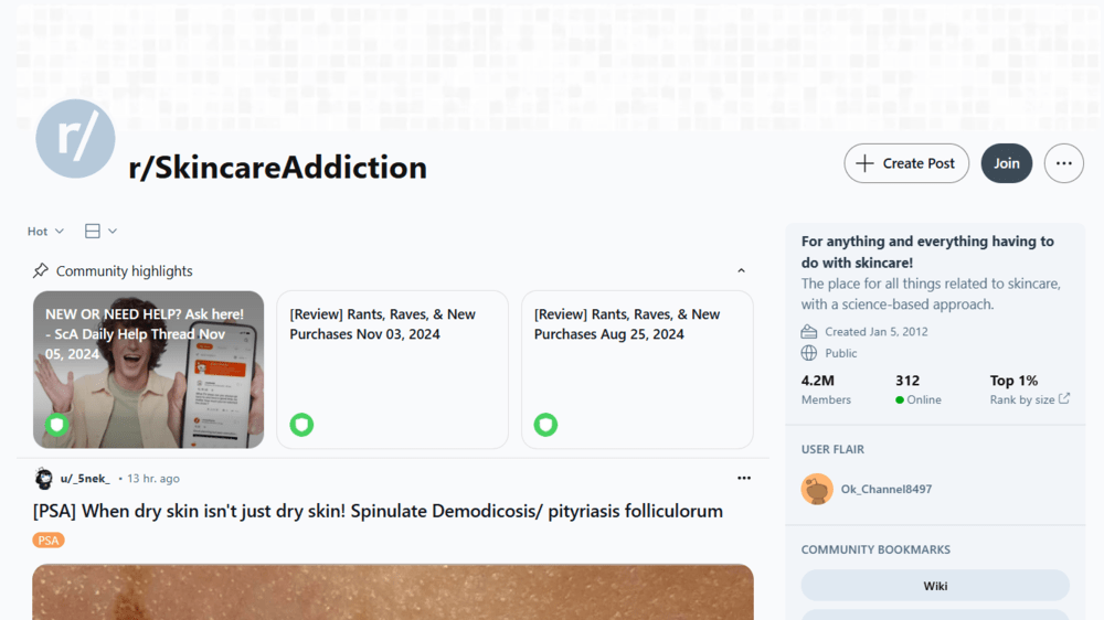 Comunidad Reddit r/SkincareAddiction