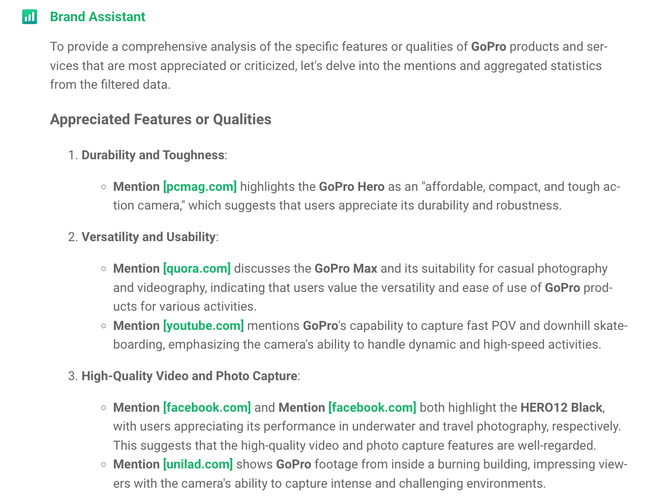 Online reputation management: AI Brand Assistant about GoPro features.