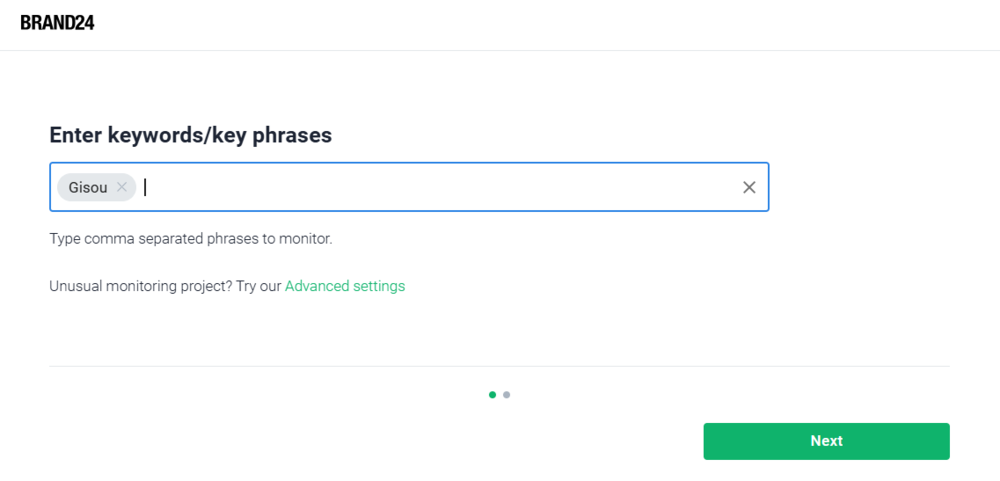 Mise en place d'un projet dans Brand24 - saisie d'un mot-clé