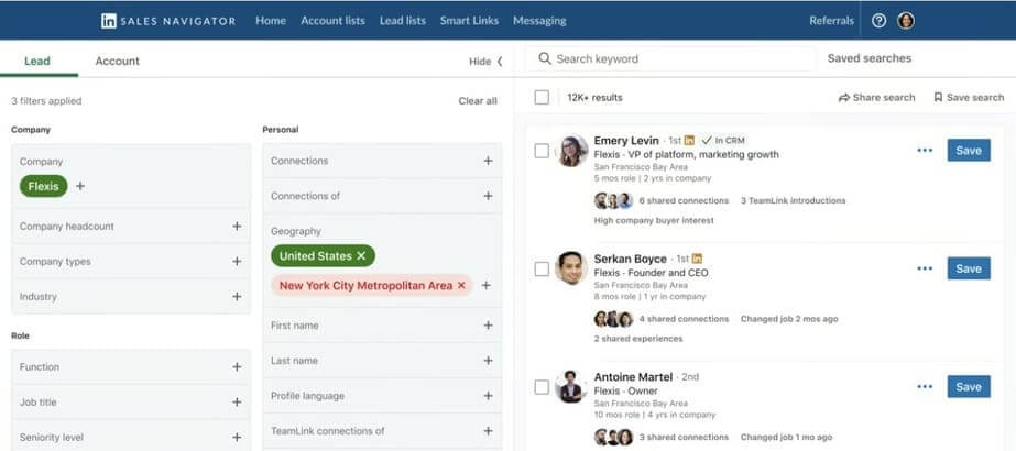 LinkedIn Sales Navigator dashboard - herramienta para la investigación de empresas 