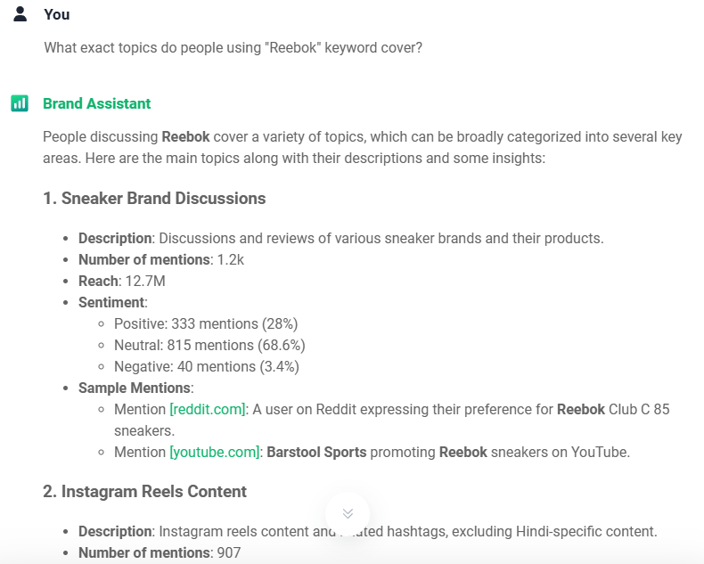 Brand24: AI Brand Assistant - temas que cubre la gente mentioning Adidas