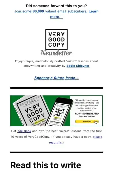 VeryGoodCopy is a must-read newsletter for people working in content marketing