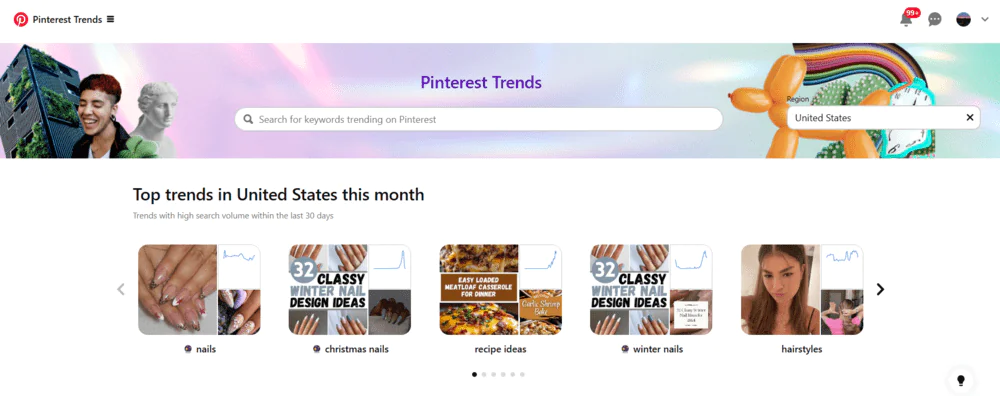 Tablero de tendencias de Pinterest