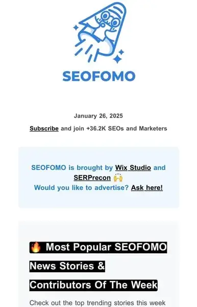 SEOFOMO is a marketing newsletter that provides relevant content about SEO