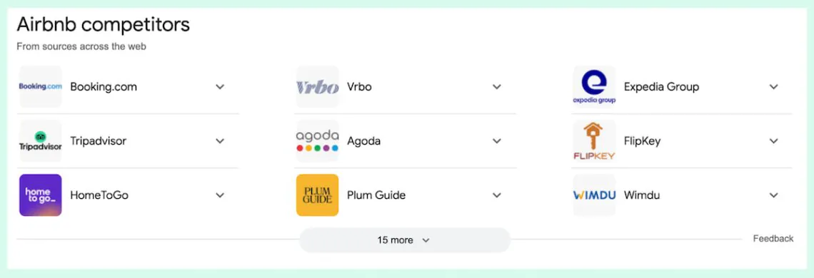 Google Airbnb Competitors Carousel