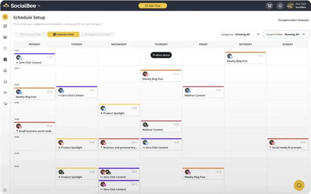 SocialBee, one of the social media tools to manage your social media accounts