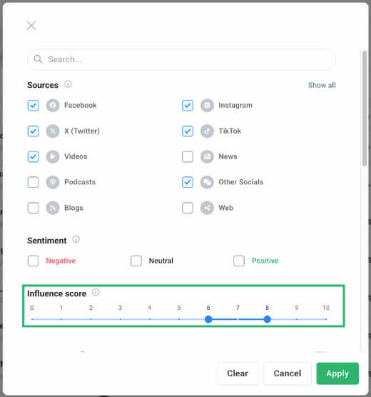 brand24 influencers filter