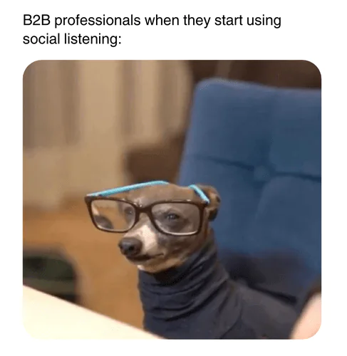 Meme: B2B pros when starting to use social listening.