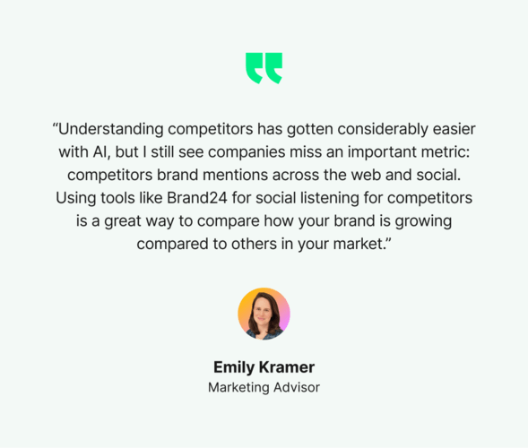 Specialists quote about using social listening for benchmarking against competitors.
