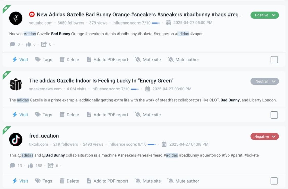 Brand mentions detected by Brand24, and categorized by sentiment