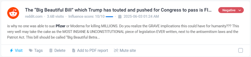 Pfizer mention detected by Brand24, the healthcare reputation management software