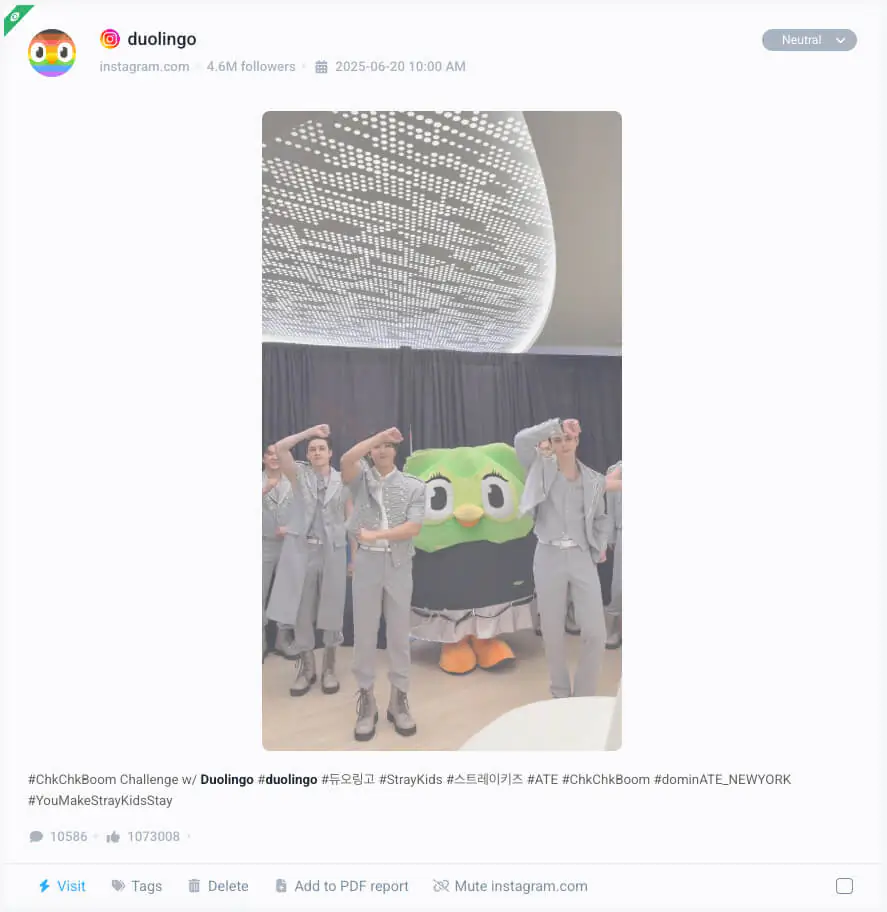 brand24 ai mention - Duolingo collab with stray kids
