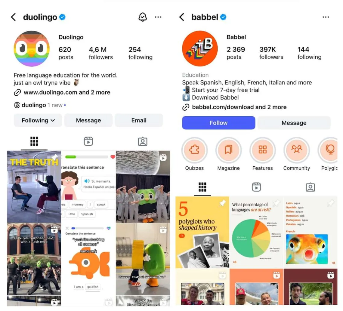 Instagram competitor analysis - comparison of feeds
