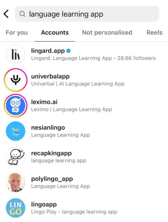 Instagram search for competitors