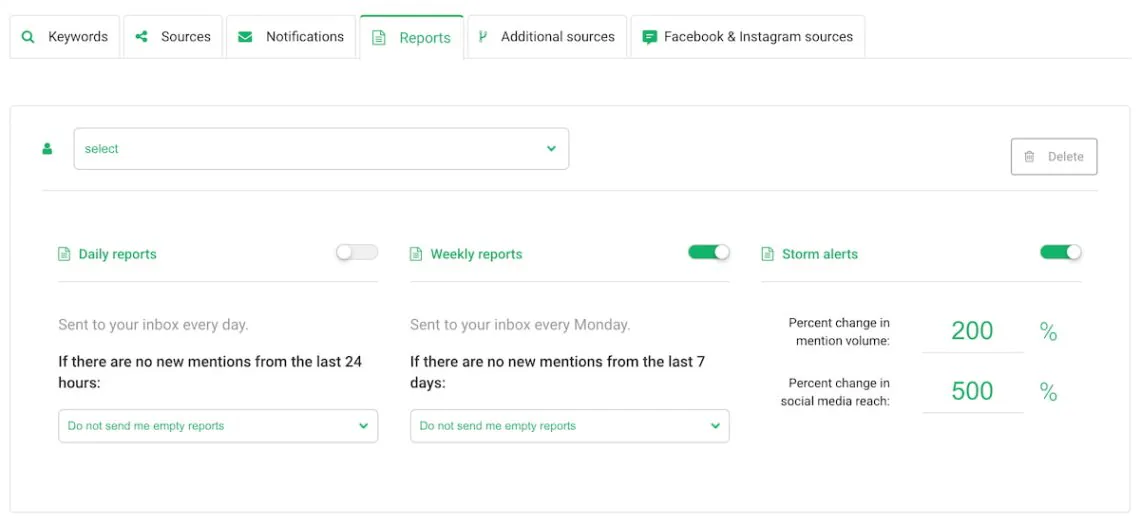 changing report settings in brand24