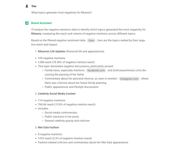 Personal reputation management: AI Brand Assistant for online reputation analysis.