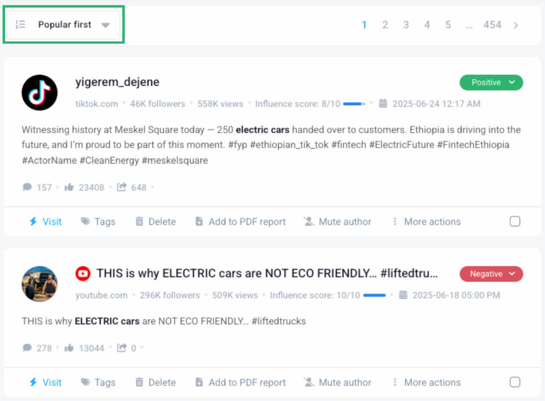 brand24 mentions filtering by popularity