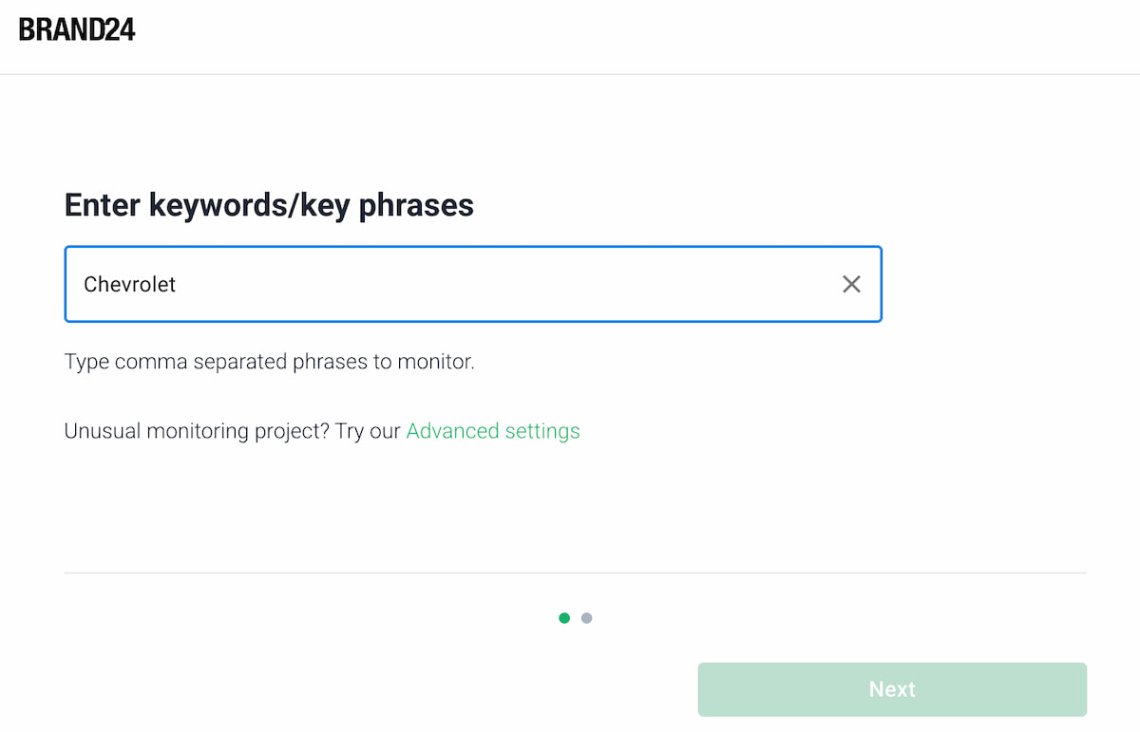 project creation in brand24 - typing keyword