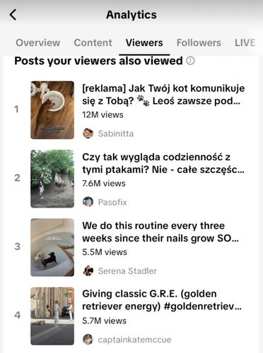 Creator tools: Get ideas for future social media posts based on the analysis of what your viewers also watched. 