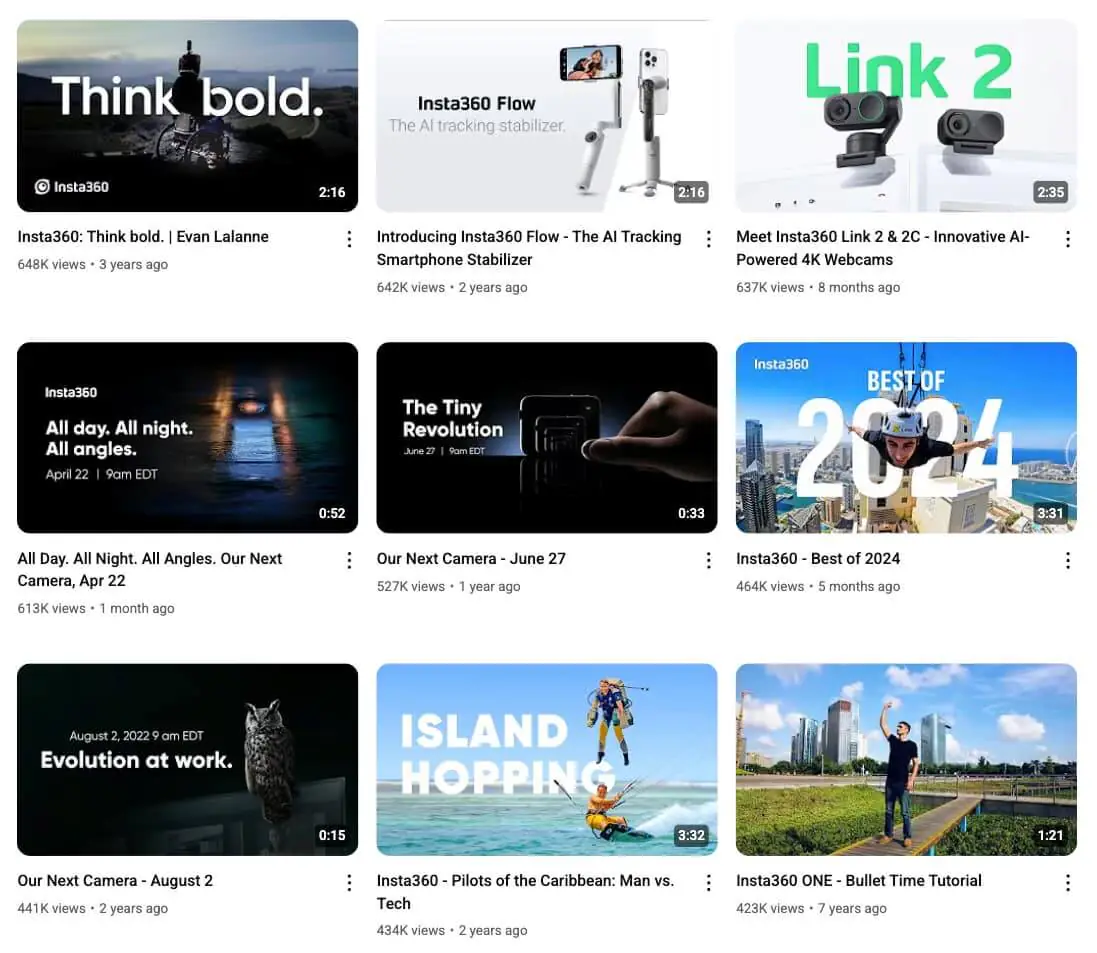 YouTube competitor analysis - insta360