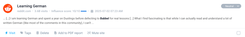 Target audience: A language learning app user's comments about what they like in Babbel.