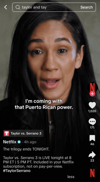Netflix adds strong descriptions with relevant hashtags, and includes captions